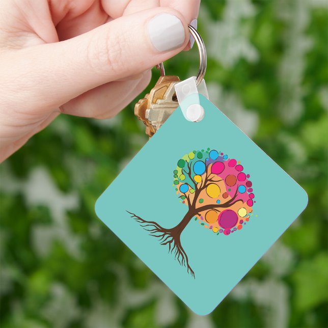 Abstract tree with roots and colourful leaves. key ring (Abstract tree with roots and colorful leaves. keychain)