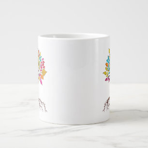 Abstract tree with roots and colourful leaves. large coffee mug