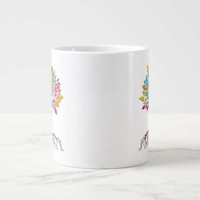 Abstract tree with roots and colourful leaves. large coffee mug (Front)