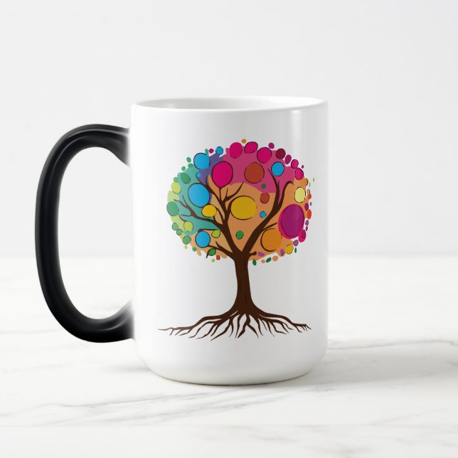 Abstract tree with roots and colourful leaves. magic mug (Left)