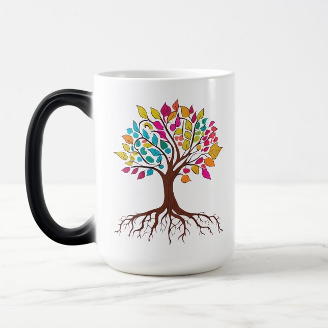 Abstract tree with roots and colourful leaves. magic mug (Left)