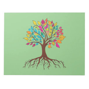 Abstract tree with roots and colourful leaves. notepad