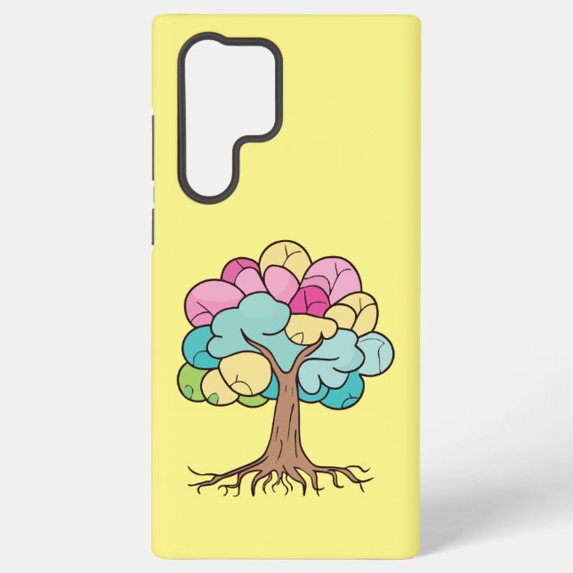 Abstract tree with roots and colourful leaves. samsung galaxy s22 ultra case (Back)