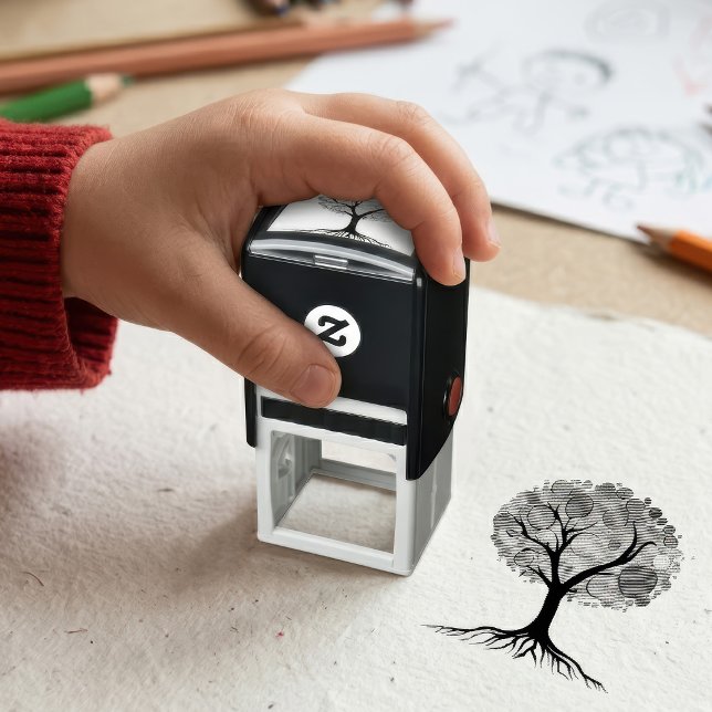 Abstract tree with roots and colourful leaves. self-inking stamp (Abstract tree with roots and colorful leaves. self-inking stamp)