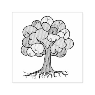 Abstract tree with roots and colourful leaves. self-inking stamp