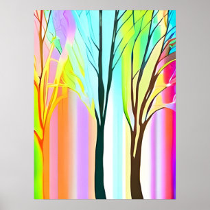 Abstract Trees in Multicolored Pastels Poster