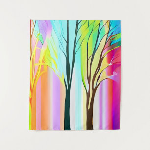 Abstract Trees in Multicolored Pastels Tapestry