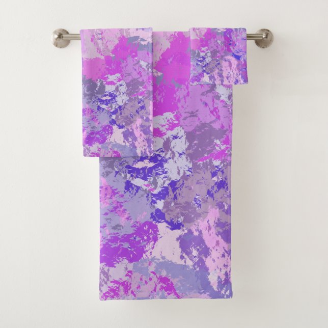 Abstract Trendy Camo Pink Purple Blue Bath Towel Set (Insitu)