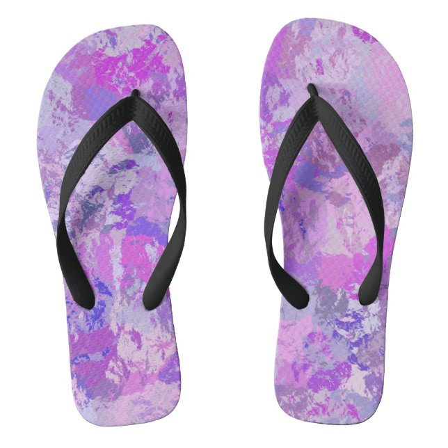 Abstract Trendy Camo Pink Purple Blue Thongs (Footbed)