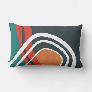 Abstract trendy line art in blue red and white  lumbar cushion