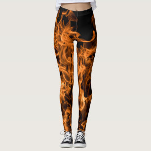 Abstract Trendy Modern On Fire Flames Leggings