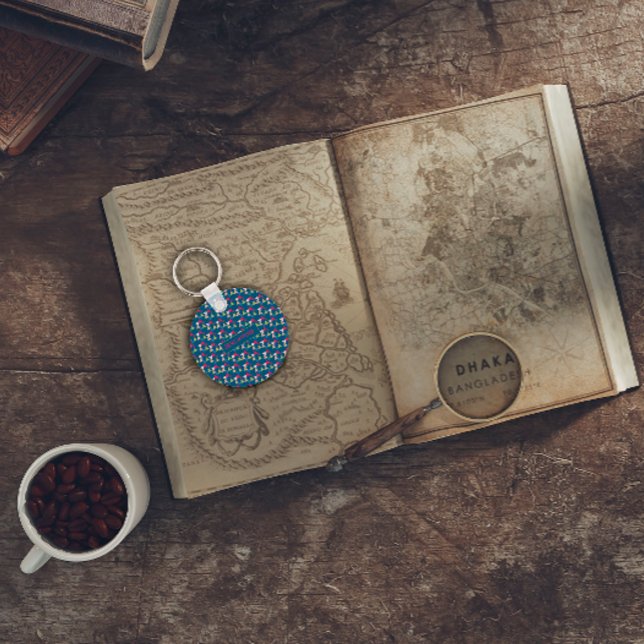 Abstract triangle pattern name blue  key ring (Creator Uploaded)