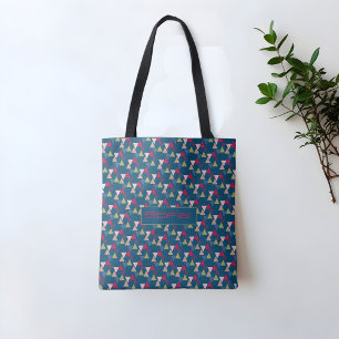 Abstract triangle pattern name blue tote bag