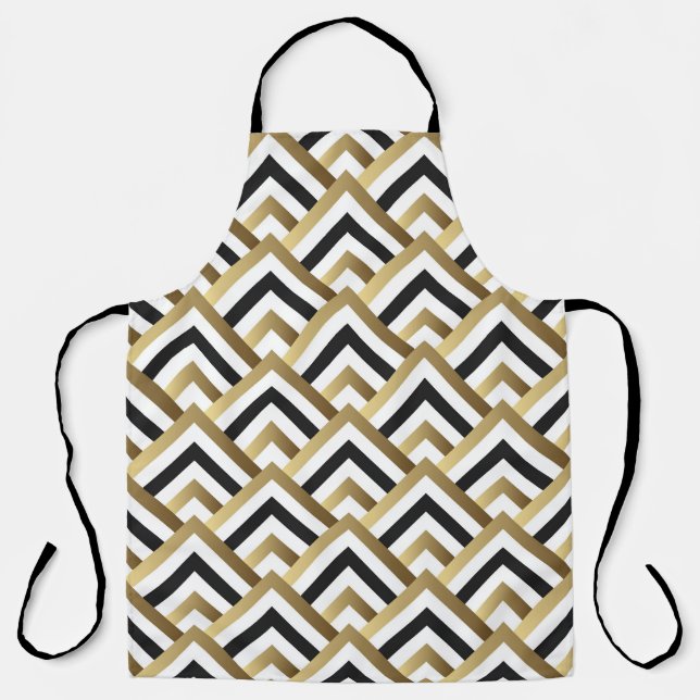 Abstract Triangles: Gold Black Seamless Apron (Front)