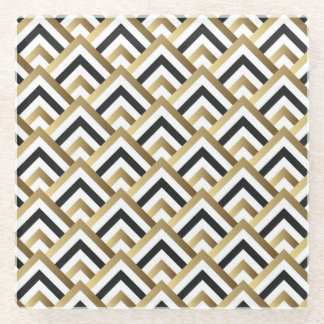Abstract Triangles: Gold Black Seamless Glass Coaster