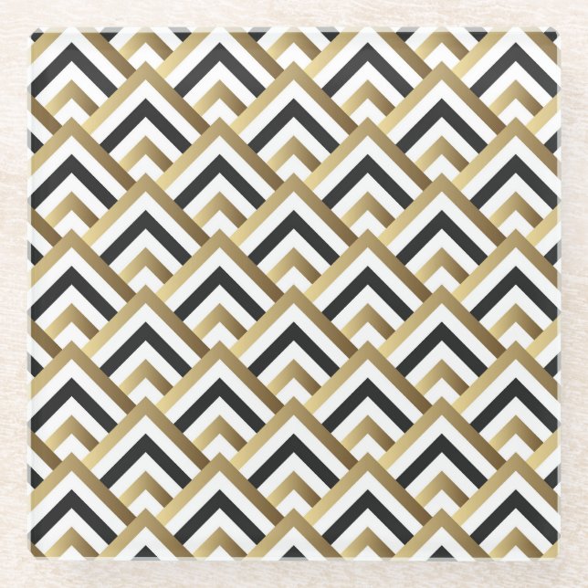 Abstract Triangles: Gold Black Seamless Glass Coaster (Front)