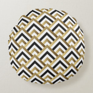 Abstract Triangles: Gold Black Seamless Round Cushion