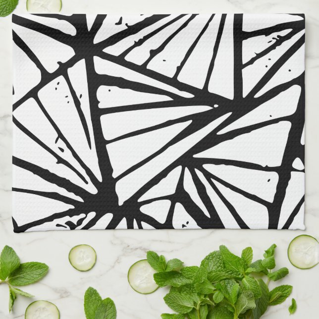 Abstract Triangles Lino Print Kitchen Towels (Folded)