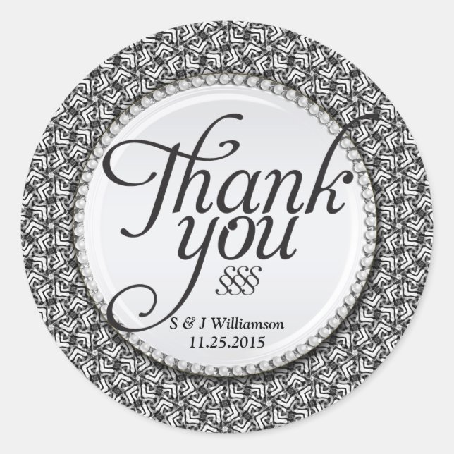 Abstract Tribal Black & White Thank You Stickers (Front)