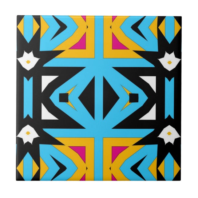 Abstract Tribal Colourful Mosaic Geometric Pattern Ceramic Tile (Front)