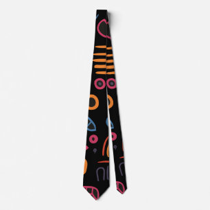 Abstract Tribal Doodle Neon Geometric Black Tie