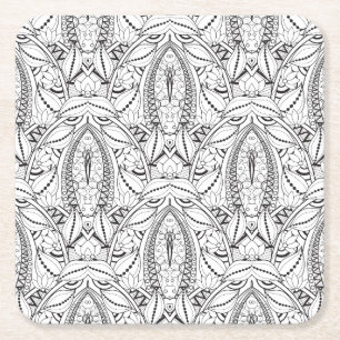 Abstract Tribal Doodle Square Paper Coaster