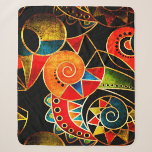 Abstract tribal ethnic geometrical pattern bright sherpa blanket