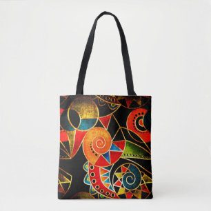 Abstract tribal ethnic geometrical pattern bright tote bag