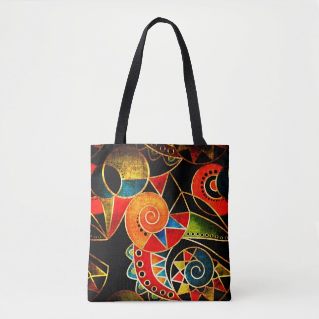 Abstract tribal ethnic geometrical pattern bright  tote bag (Front)