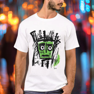 Abstract Tribal Face - Bold Black and Green Urban T-Shirt