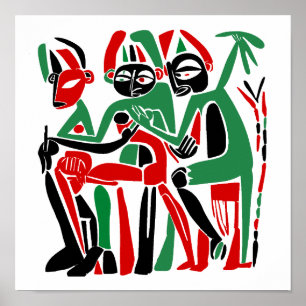 Abstract Tribal Healing Figures Poster