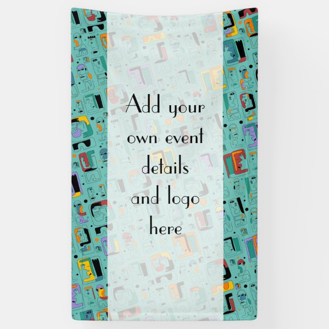 Abstract tribal maya ancient faces pattern 1 banner (Vertical)