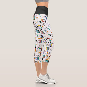Abstract tribal maya ancient faces pattern 1 capri leggings