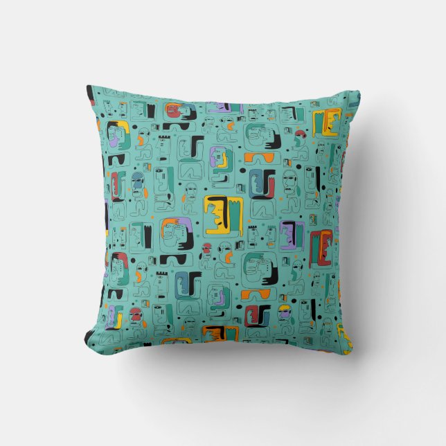 Abstract tribal maya ancient faces pattern 1 cushion (Front)