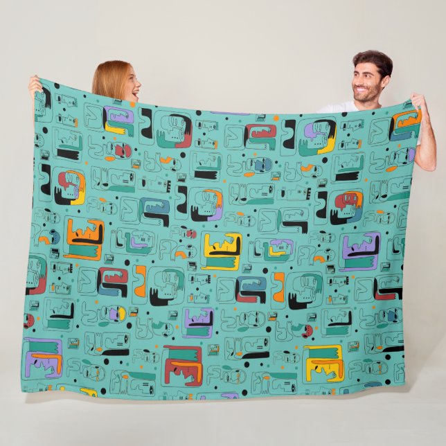 Abstract tribal maya ancient faces pattern 1 fleece blanket (In Situ)