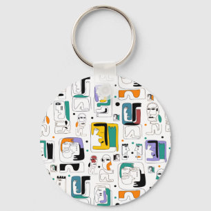 Abstract tribal maya ancient faces pattern 1 key ring