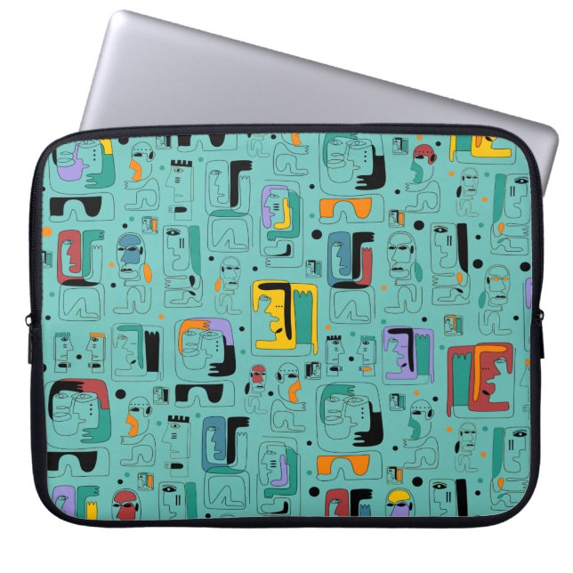 Abstract tribal maya ancient faces pattern 1 laptop sleeve (Front)