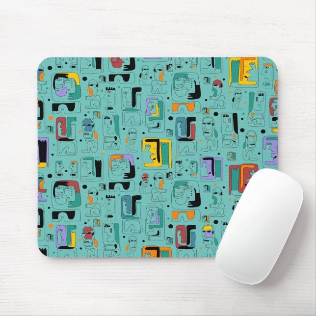 Abstract tribal maya ancient faces pattern 1 mouse pad (With Mouse)