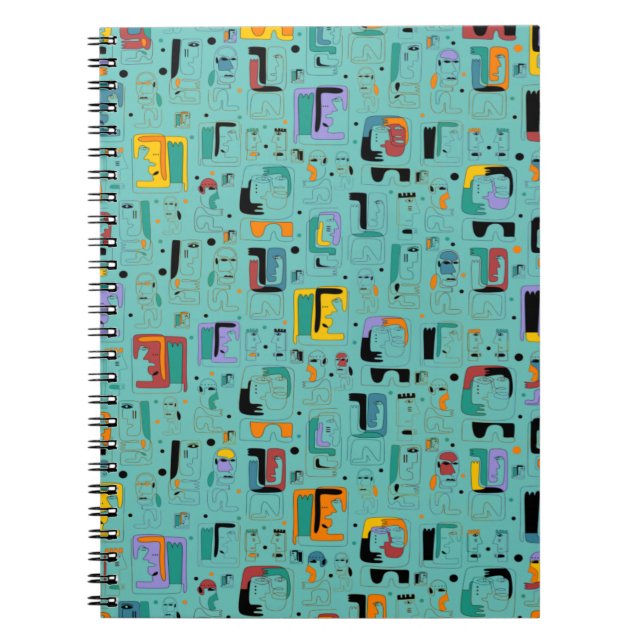 Abstract tribal maya ancient faces pattern 1 notebook (Front)