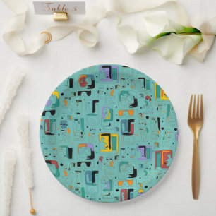 Abstract tribal maya ancient faces pattern 1 paper plate