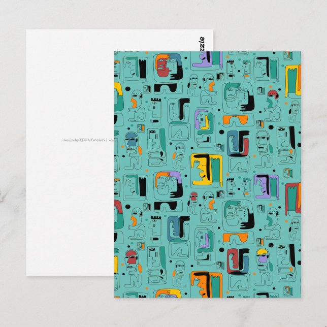 Abstract tribal maya ancient faces pattern 1 postcard (Front/Back)