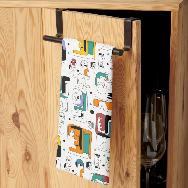 Abstract tribal maya ancient faces pattern 1 tea towel (Thirds Fold)