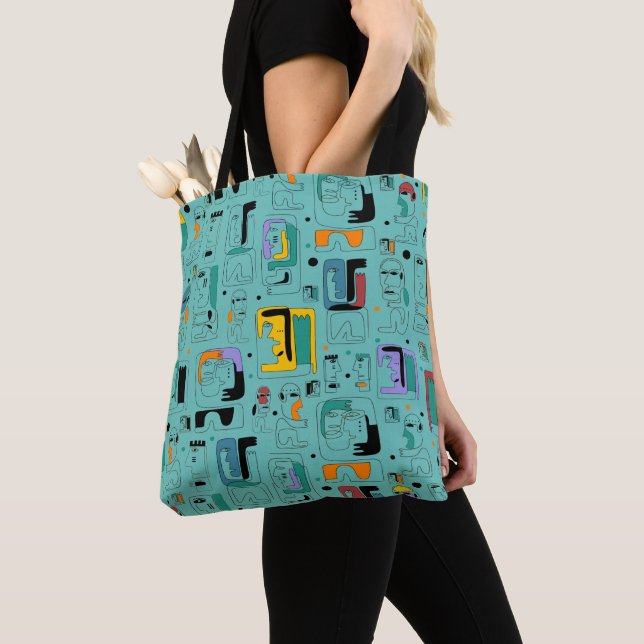 Abstract tribal maya ancient faces pattern 1 tote bag (Close Up)