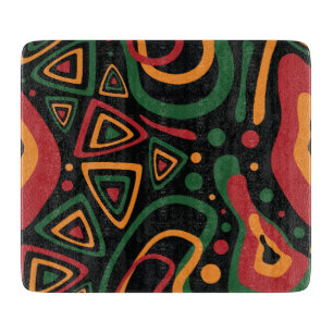 Abstract Tribal Shapes Pattern in Red, Gold, Green Cutting Board