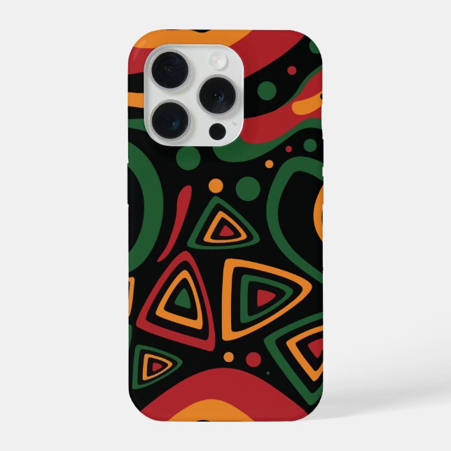Abstract Tribal Shapes Pattern in Red, Gold, Green iPhone Case (Back)
