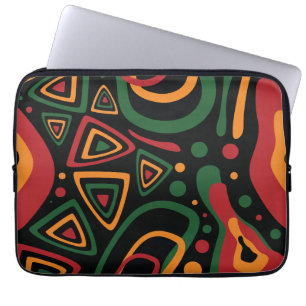 Abstract Tribal Shapes Pattern in Red, Gold, Green Laptop Sleeve