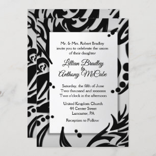 Abstract Tribal Silver Wedding Invitation Olive
