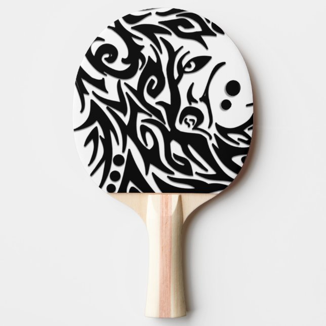 Abstract Tribal Wolf Ping Pong Paddle (Front)