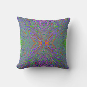 Abstract Trippy Purple, Orange and Green Butterfly Cushion