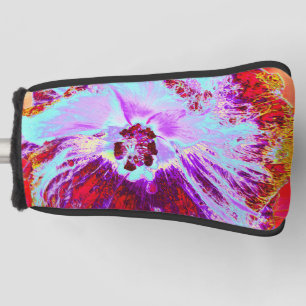 Abstract Tropical Aqua and Purple Hibiscus Flower Golf Head Cover